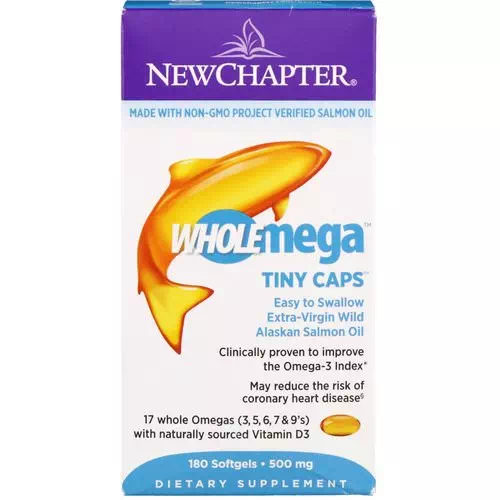 New Chapter, Wholemega, Extra-Virgin Wild Alaskan Salmon, Whole Fish Oil, Tiny Caps, 500 mg, 180 Softgels Review