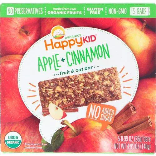 Happy Family Organics, Happy Kid, Apple + Cinnamon, Fruit & Oat Bar, 5 Bars, 0.99 oz (28 g) Each Review