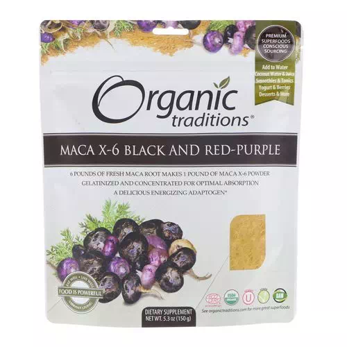 Organic Traditions, Maca X-6 Black and Red-Purple, 5.3 oz (150 g) Review