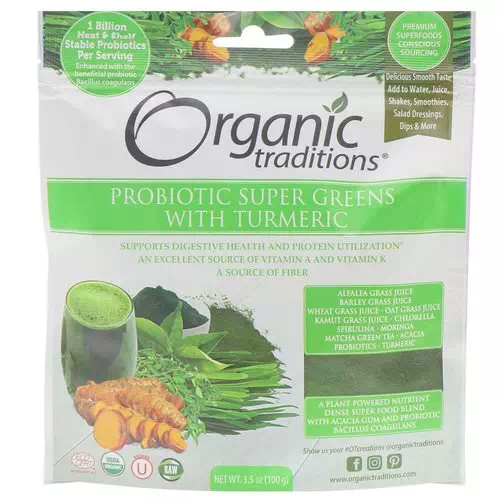 Organic Traditions, Probiotic Super Greens with Turmeric, 3.5 oz (100 g) Review