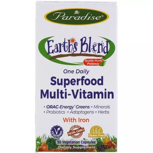 Paradise Herbs, Earth's Blend, One Daily Superfood Multivitamin, With Iron, 30 Vegetarian Capsules Review