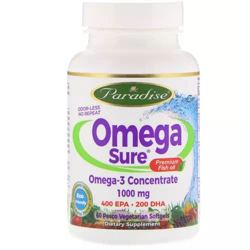 Paradise Herbs, Omega Sure, Omega-3 Concentrate, 1,000 mg, 60 Pesco Vegetarian Softgels Review