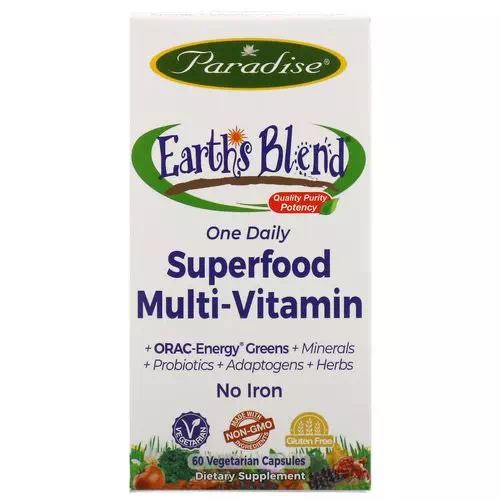 Paradise Herbs, Earth's Blend, One Daily Superfood Multi-Vitamin, No Iron, 60 Vegetarian Capsules Review