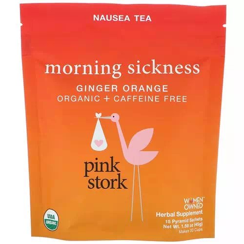 Pink Stork, Morning Sickness, Nausea Tea, Ginger Orange, Caffeine Free, 15 Pyramid Sachets, 1.59 oz (45 g) Review
