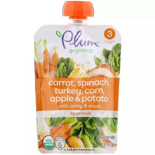 Plum Organics, Organic Baby Food, Stage 3, Carrot, Spinach, Turkey, Corn, Apple & Potato with Celery & Onion, 4 oz (113 g) Review