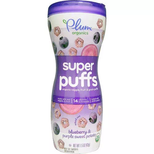 Plum Organics, Super Puffs, Organic Veggie, Fruit & Grain Puffs, Blueberry & Purple Sweet Potato, 1.5 oz (42 g) Review