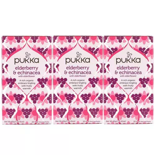 Pukka Herbs, Elderberry & Echinacea, 3 Pack, 20 Fruit Tea Sachets Each Review