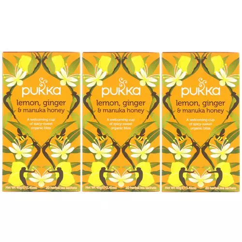 Pukka Herbs, Lemon, Ginger & Manuka Honey, 3 Pack, 20 Herbal Tea Sachets Each Review