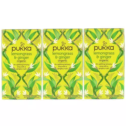 Pukka Herbs, Organic Lemongrass & Ginger, Caffeine-Free, 3 Pack, 20 Herbal Tea Sachets Each Review