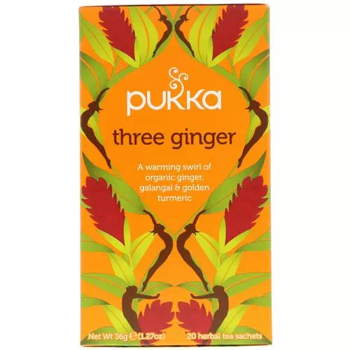 Pukka Herbs, Three Ginger Herbal Tea, Caffeine Free, 20 Tea Sachets, 1.27 oz (36 g) Review