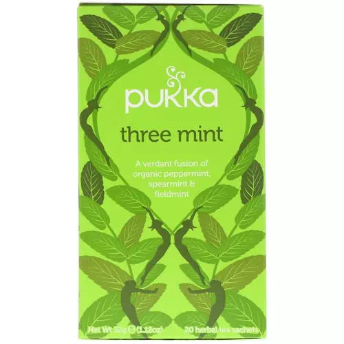 Pukka Herbs, Three Mint, Caffeine Free, 20 Herbal Tea Sachets, 1.12 oz (32 g) Review