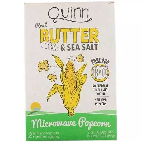 Quinn Popcorn, Real Butter & Sea Salt, 2 Bags, 3.5 oz (98 g) Each Review