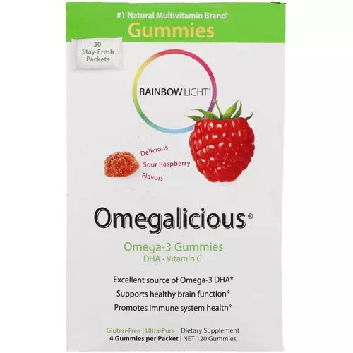Rainbow Light, Omegalicious, Omega-3 Gummies, Sour Raspberry, 30 Packets, 4 Gummies Each Review