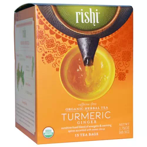 Rishi Tea, Organic Herbal Tea, Turmeric Ginger, Caffeine-Free, 15 Tea Bags, 1.75 oz (49.5 g) Review