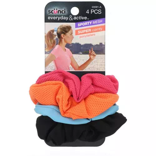 Scunci, Everyday & Active, Sporty Mesh & Super Comfy Ponytailers, Assorted Colors, 4 Pieces Review