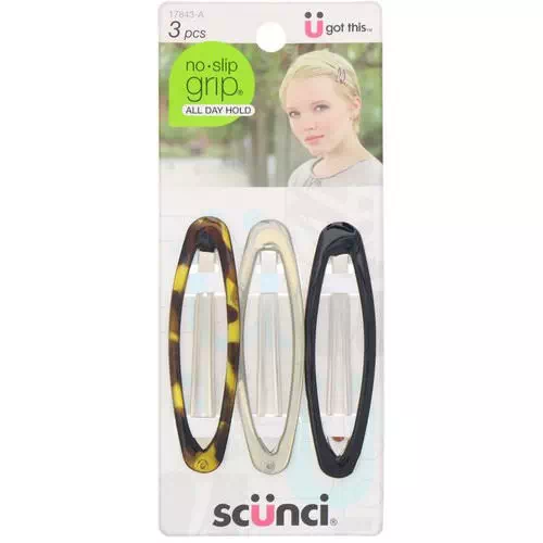 Scunci, No Slip Grip Oval Clip, All Day Hold, Assorted Colors, 3 Pieces Review