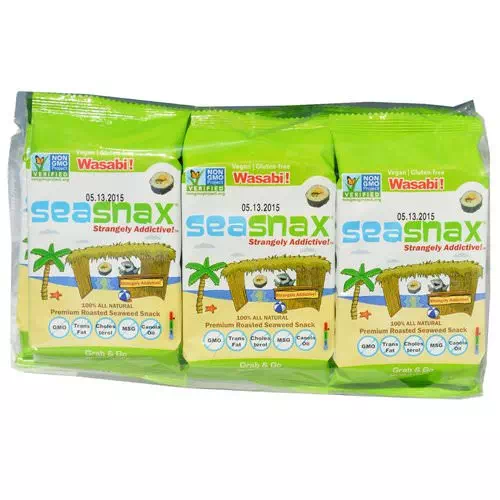 SeaSnax, Grab & Go, Premium Roasted Seaweed Snack, Wasabi, 6 Pack, 0.18 oz (5 g) Each Review