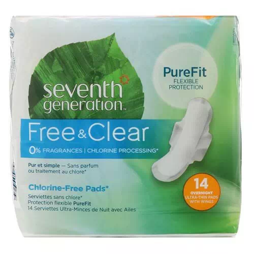 Seventh Generation, Free & Clear Ultra-Thin Pads with Wings, Overnight, 14 Pads Review