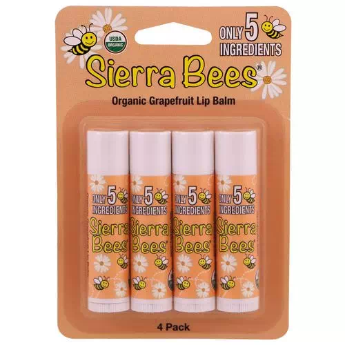 Sierra Bees, Organic Lip Balms, Grapefruit, 4 Pack, .15 oz (4.25 g) Each Review