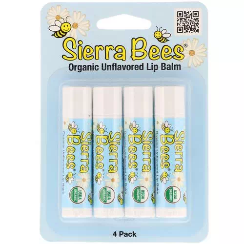 Sierra Bees, Organic Lip Balms, Unflavored, 4 Pack, .15 oz (4.25 g) Each Review