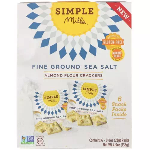 Simple Mills, Naturally Gluten-Free, Almond Flour Crackers, Fine Ground Sea Salt, 6 Packs, 0.8 oz (23 g) Each Review