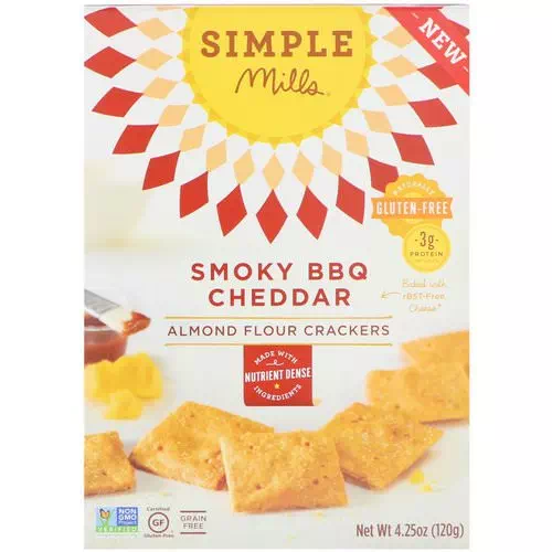 Simple Mills, Naturally Gluten-Free, Almond Flour Crackers, Smoky BBQ Cheddar, 4.25 oz (120 g) Review