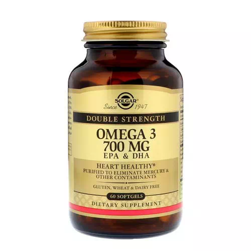 Solgar, Omega-3, EPA & DHA, Double Strength, 700 mg, 60 Softgels Review