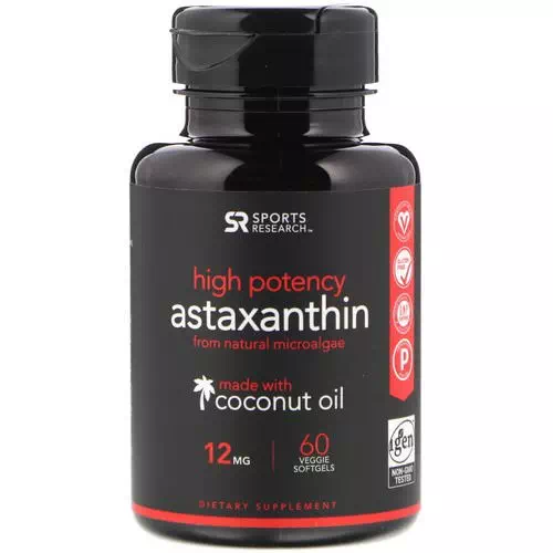 Sports Research, Astaxanthin Made With Coconut Oil, High Potency, 12 mg, 60 Veggie Softgels Review