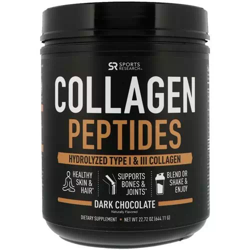 Sports Research, Collagen Peptides, Hydrolyzed Type I & III Collagen, Dark Chocolate, 1.42 lbs (644.11 g) Review