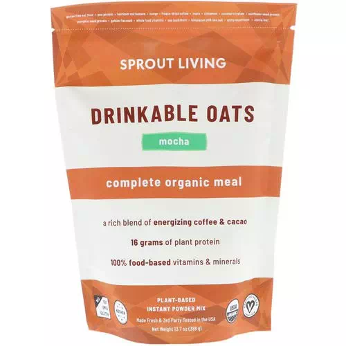 Sprout Living, Drinkable Oats, Complete Organic Meal, Mocha, 13.7 oz (388 g) Review