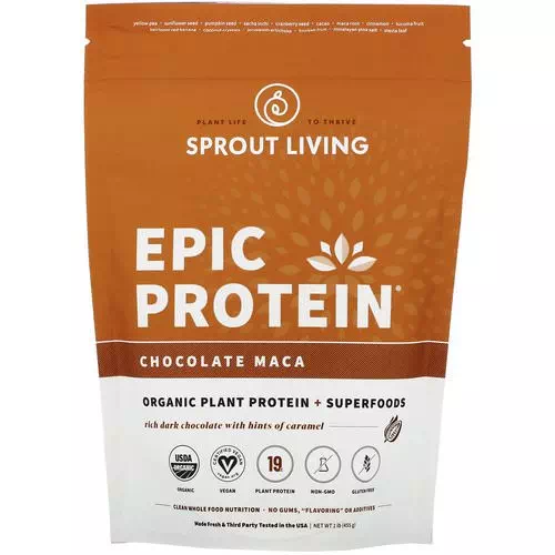 Sprout Living, Epic Protein, Chocolate Maca, 1 lb (455 g) Review