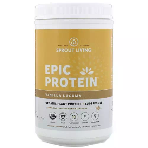 Sprout Living, Epic Protein, Organic Plant Protein + Superfoods, Vanilla Lucuma, 2 lb (910 g) Review
