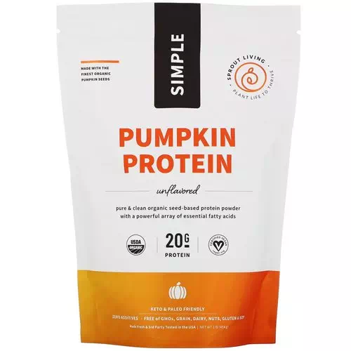 Sprout Living, Simple, Pumpkin Protein, Unflavored, 1 lb (454 g) Review