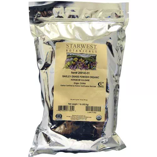 Starwest Botanicals, Barley Grass Powder, Organic, 1 lb (453.6 g) Review