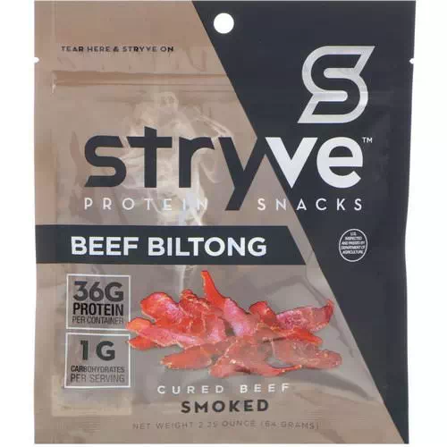 Stryve Foods, Protein Snacks, Beef Biltong, Smoked, 2.25 oz (64 g) Review