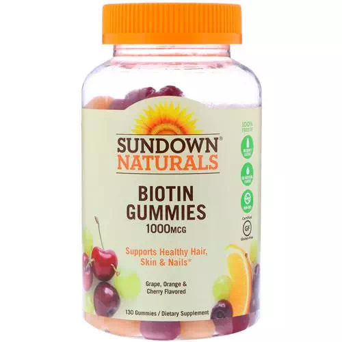 Sundown Naturals, Biotin Gummies, Grape, Orange and Cherry Flavored, 1000 mcg, 130 Gummies Review