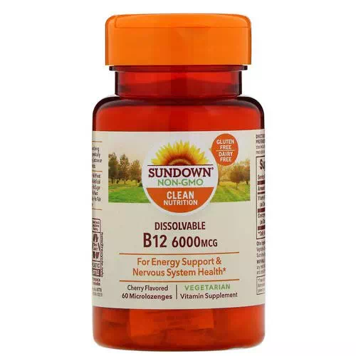 Sundown Naturals, Dissolvable B12, Cherry Flavored, 6,000 mcg, 60 Microlozenges Review