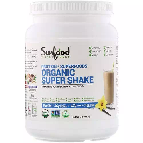 Sunfood, Protein + Superfoods, Organic Super Shake, Vanilla, 1.1 lb (498.9 g) Review