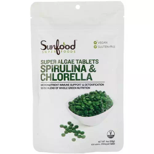 Sunfood, Spirulina & Chlorella, Super Algae Tablets, 250 mg, 456 Tablets Review