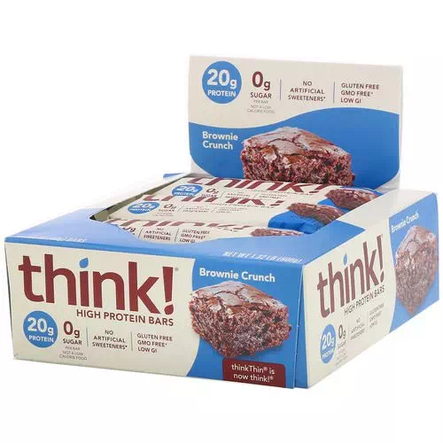ThinkThin, High Protein Bars, Brownie Crunch, 10 Bars, 2.1 oz (60 g) Each Review