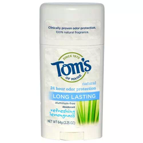 Tom's of Maine, Natural Long Lasting Deodorant, Aluminum-Free, Refreshing Lemongrass, 2.25 oz (64 g) Review