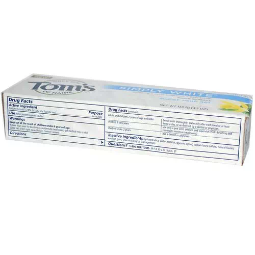 Tom's of Maine, Simply White, Fluoride Toothpaste, Sweet Mint Gel, 4.7 oz (133.2 g) Review