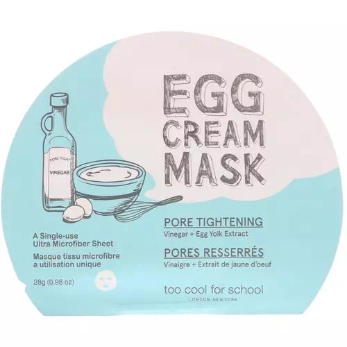 Too Cool for School, Egg Cream Mask, Pore Tightening, 1 Sheet, 0.98 oz (28 g) Review