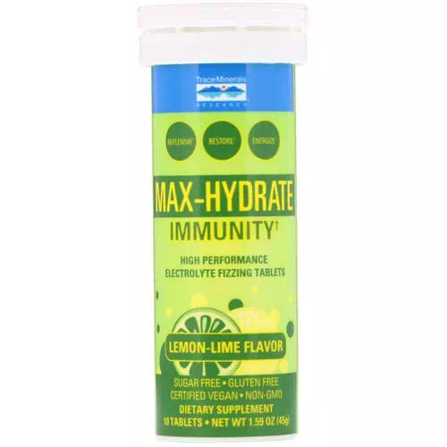 Trace Minerals Research, Max-Hydrate Immunity, High Performance Electrolyte Fizzing Tablets, Lemon Lime, 1.59 oz (45 g) Review