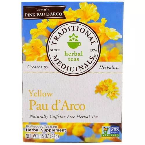 Traditional Medicinals, Herbal Teas, Yellow Pau d' Arco, Naturally Caffeine Free, 16 Wrapped Tea Bags, .85 oz (24 g) Review