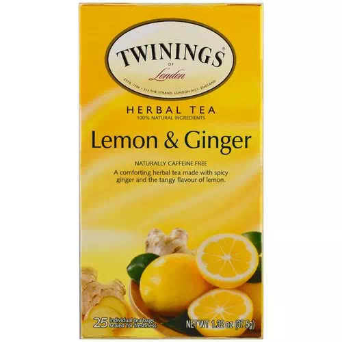 Twinings, Herbal Tea, Lemon & Ginger, Caffeine Free, 25 Tea Bags, 1.32 oz (37.5 g) Review
