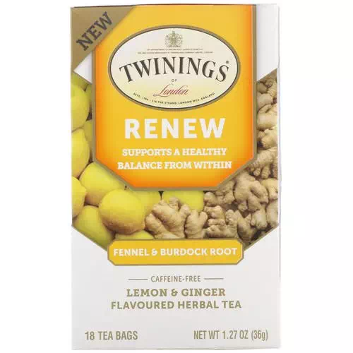 Twinings, Renew Herbal Tea, Fennel & Burdock Root, Lemon & Ginger, Caffeine Free, 18 Tea Bags, 1.27 oz (36 g) Review