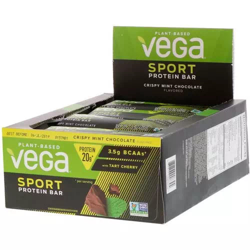 Vega, Sport, Protein Bar, Crispy Mint Chocolate, 12 Bars, 2.5 oz (70 g) Each Review