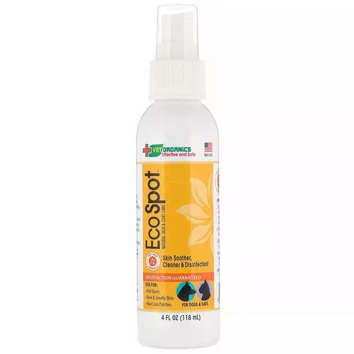 Vet Organics, EcoSpot, Natural Skin & Coat Care, Skin Soother, Cleaner & Disinfectant, For Dogs & Cats, 4 fl oz (118 ml) Review
