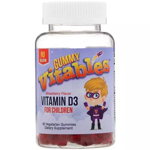 Vitables, Gummy Vitamin D3 for Children, No Gelatin, Strawberry Flavor, 60 Vegetarian Gummies Review